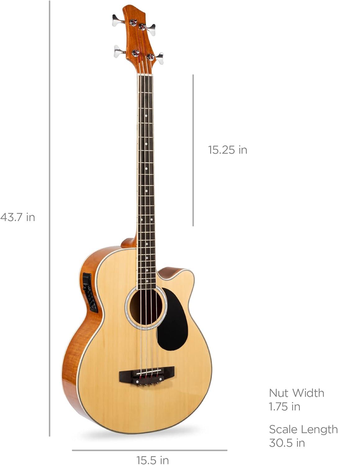Best Choice Products 22-Fret Full Size Acoustic Electric Bass Guitar w/ 4-Band Equalizer, Truss Rod, Padded Gig Bag - Natural
