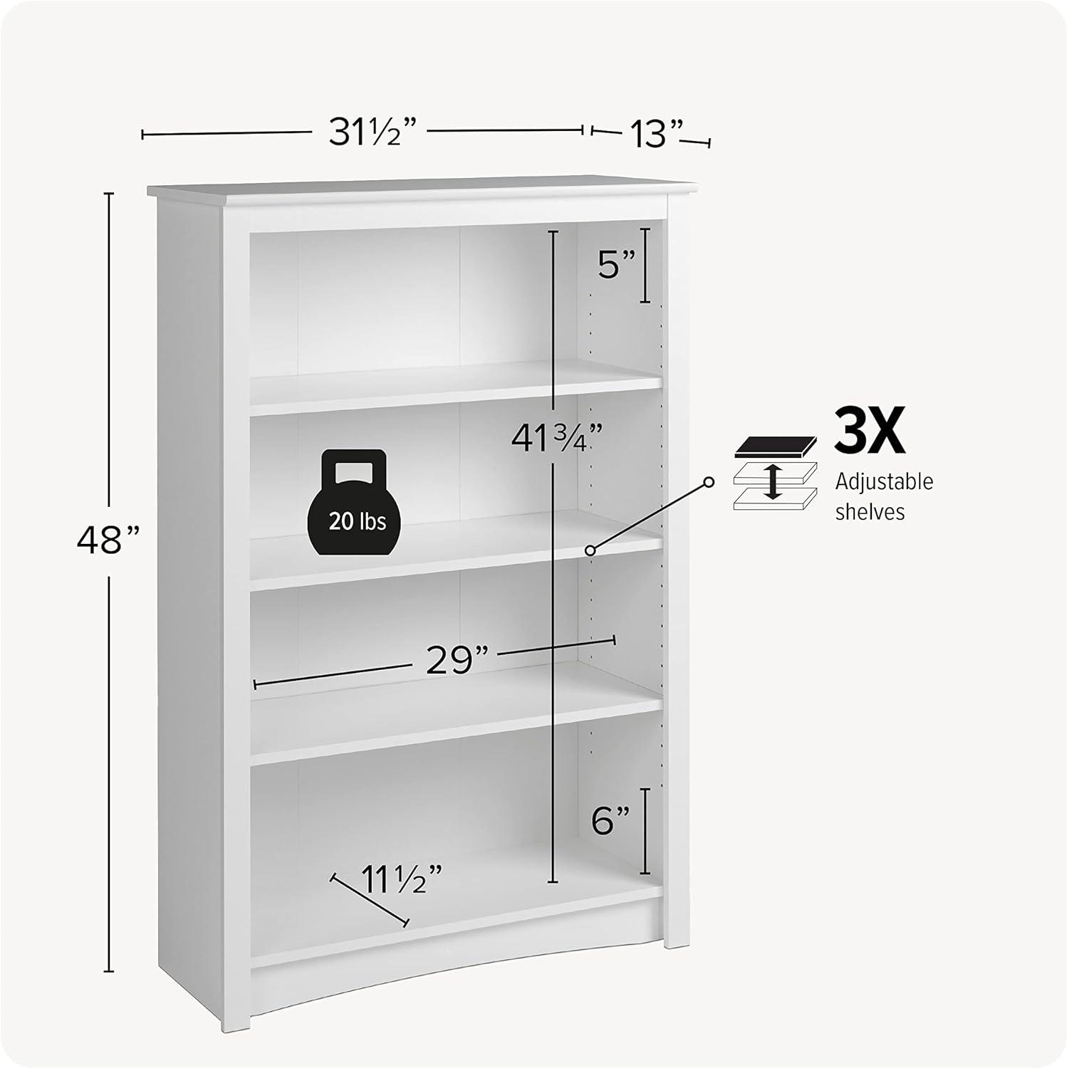 Home Office 4-Shelf Standard Bookcase, 31.5 in. W x 48 in. H x 13 in. D, White