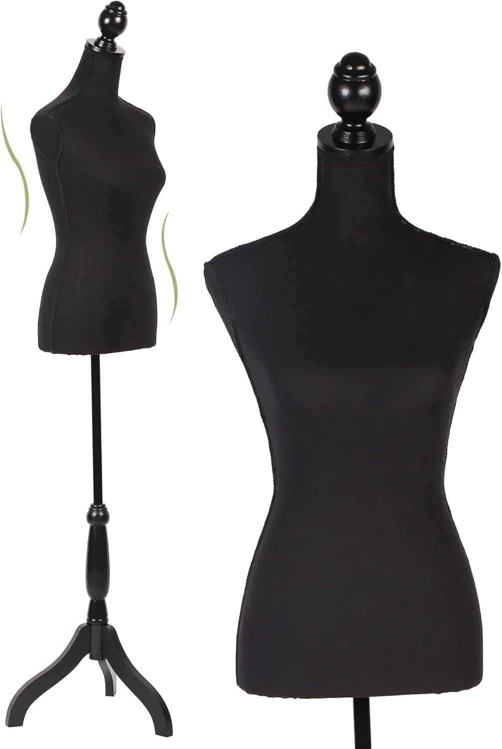 NiamVelo Female Mannequin Torso Dress Form 60-67 Inch Height Adjustable Body Model with Tripod Wooden Base, Black