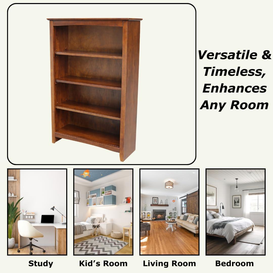 72" Shaker Bookshelf Espresso - International Concepts: Solid Parawood, 6 Fixed Shelves