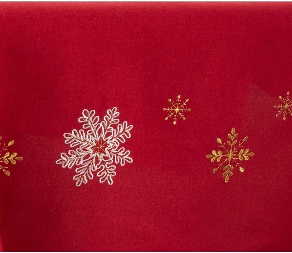 Fennco Styles Embroidered Snowflake Christmas Tablecloth 70 x 140 Inch - Red Table Cover for Holiday Décor, Family Gathering, Special Events and Everyday Use