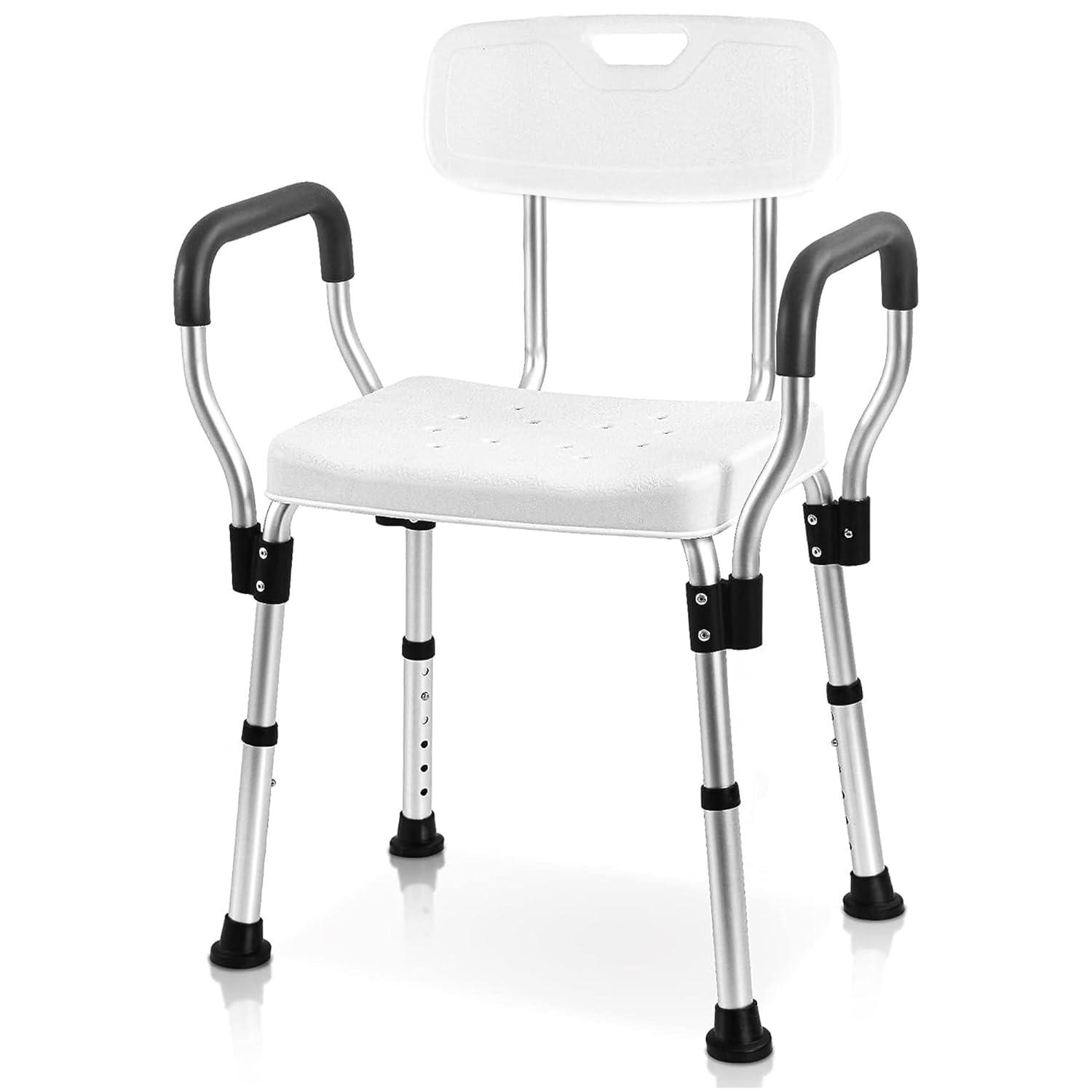 Sangohe Shower Chair for Inside Shower - Heavy Duty Shower Seat with Back - Height Adjustable Shower Chair for Bathtub with Arms for Handicap - FSA/HSA Eligible Shower Seats for Elderly, 796C