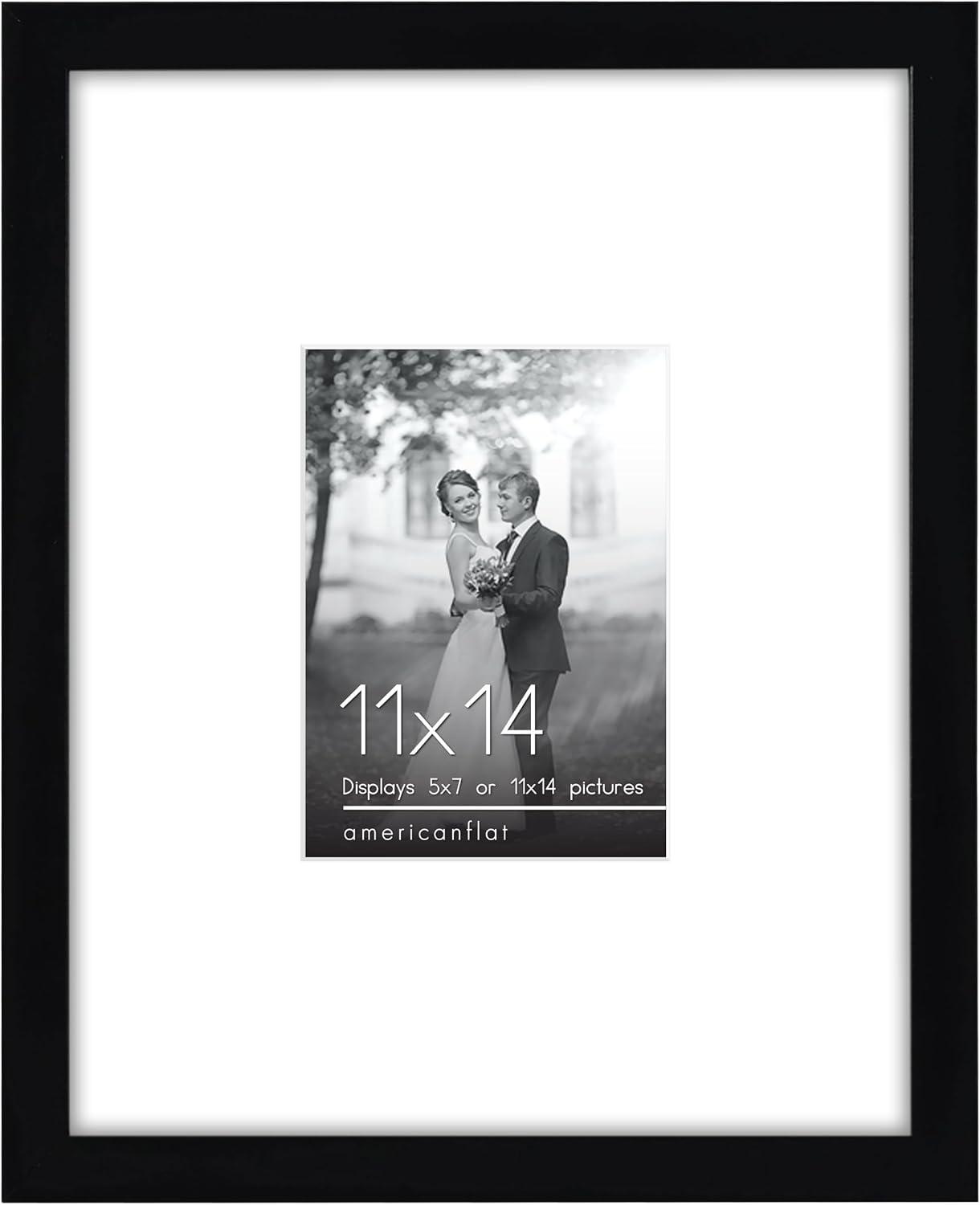 Americanflat 11x14 Picture Frame in Black - Displays 5x7 With Mat and 11x14 Without Mat - Composite Wood with Shatter Resistant Glass