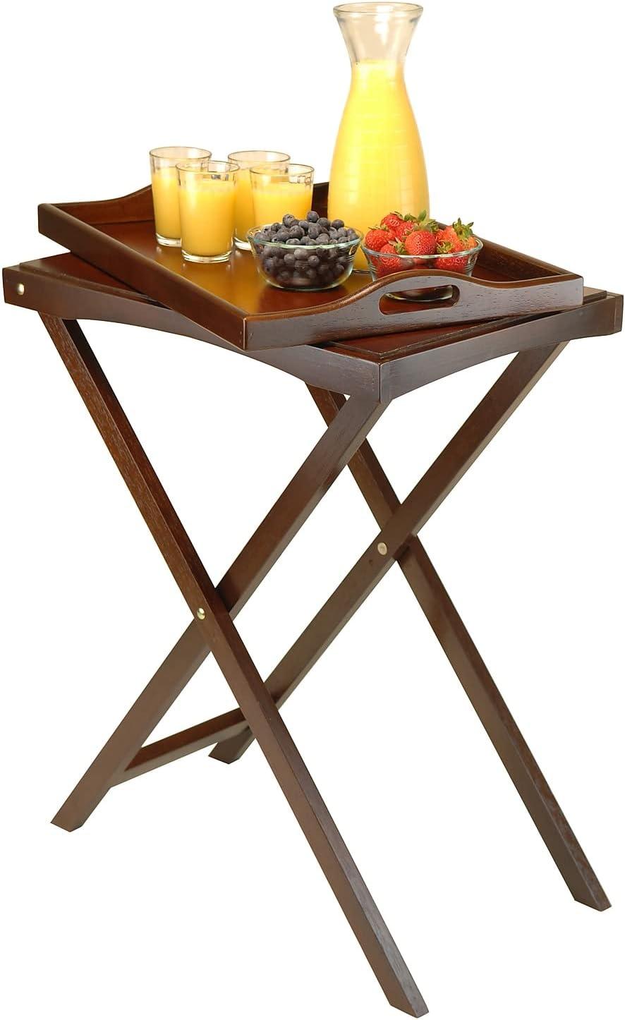 Devon Butler Table with Serving Tray Wood/Walnut - Winsome: Elegant Hardwood Frame, Composite Surface, Bar Cart Design