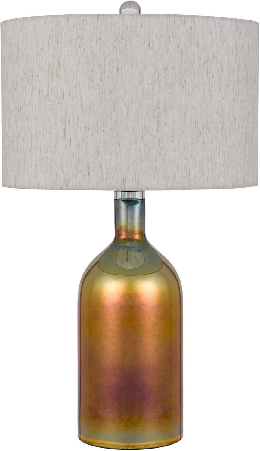 28 Inch Glass Bottle Table Lamp, Drum Shade, Dimmer, Bronze- Saltoro Sherpi