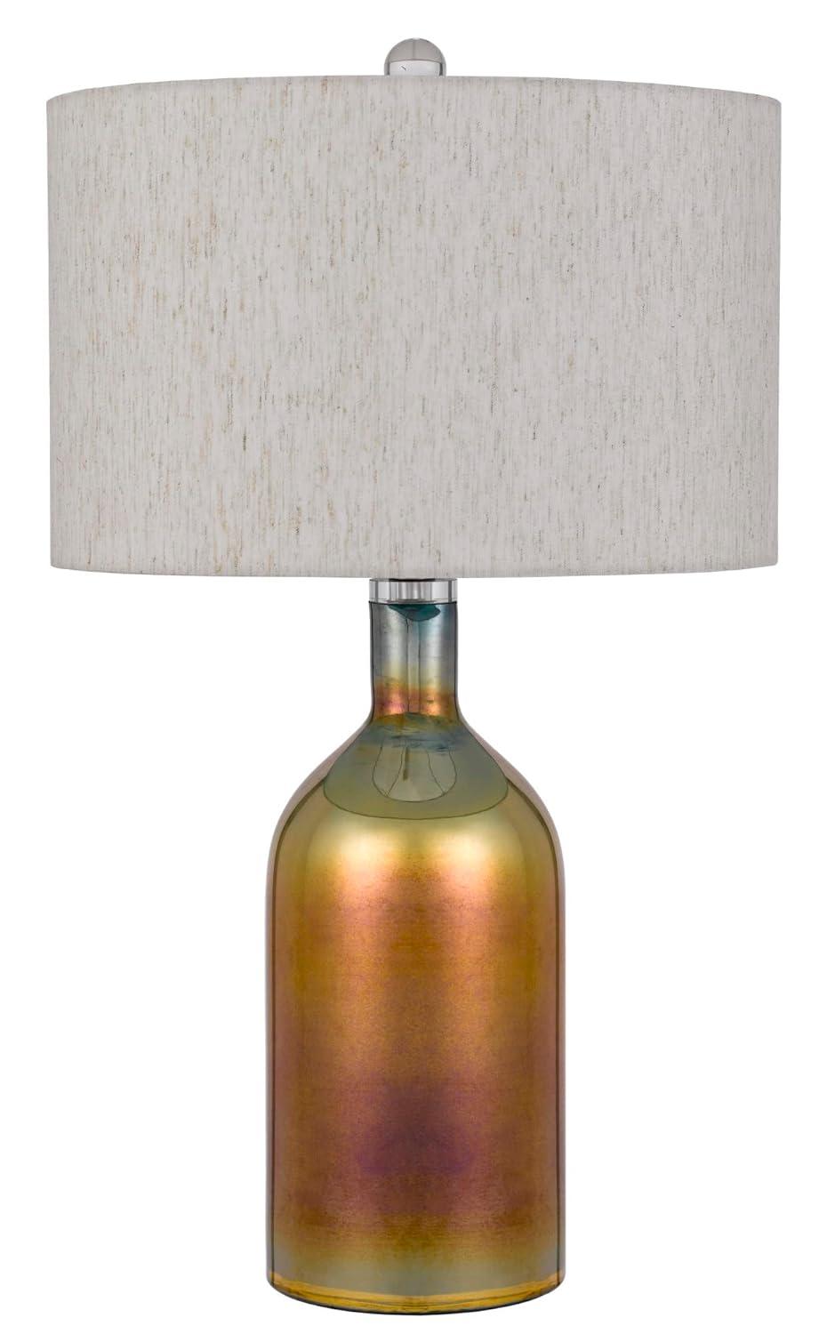 28 Inch Glass Bottle Table Lamp, Drum Shade, Dimmer, Bronze- Saltoro Sherpi