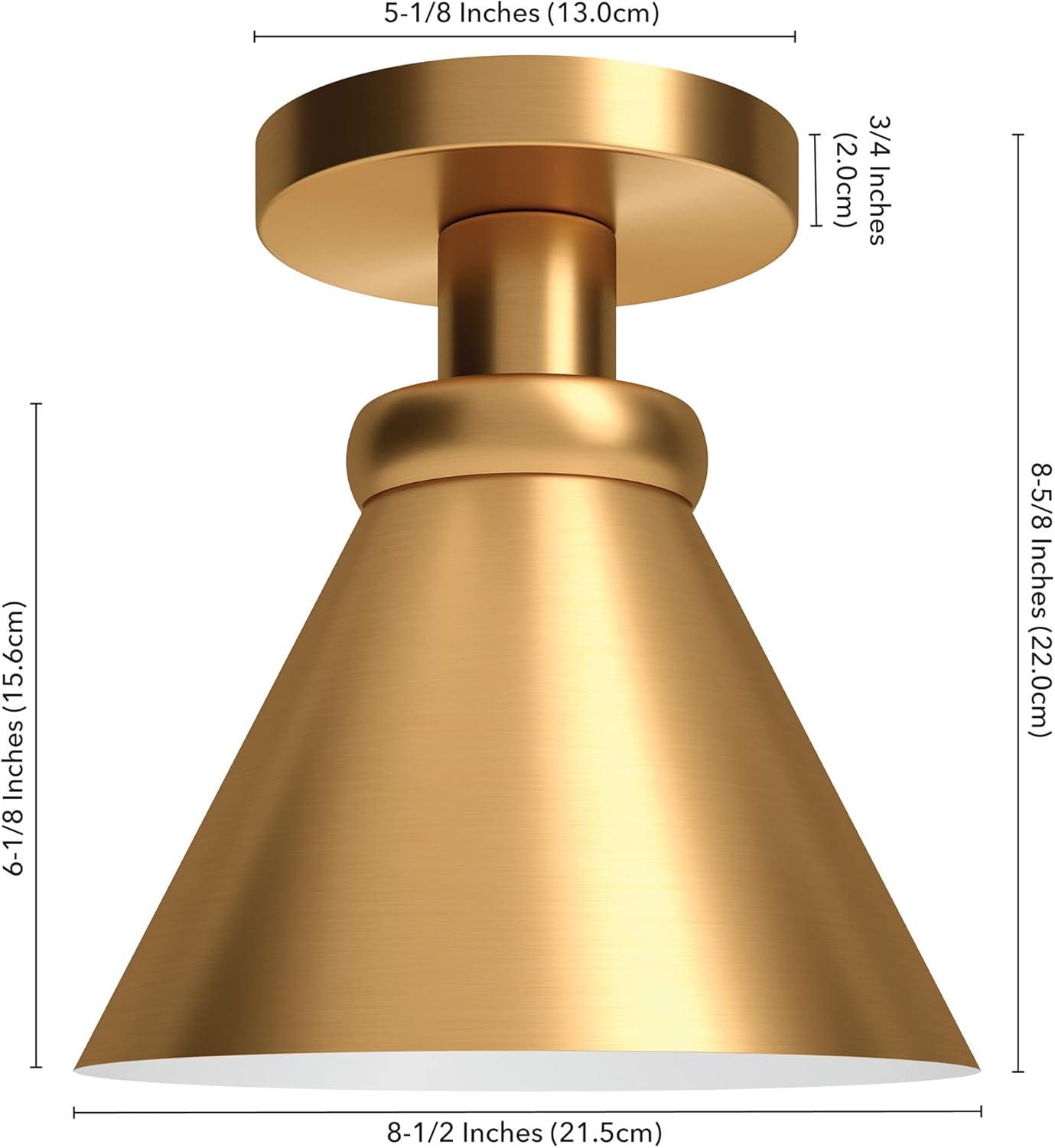 Evelyn&Zoe Zeno 8.63" Semi Flush Mount with Metal Shade in Brushed Brass/Brushed Brass