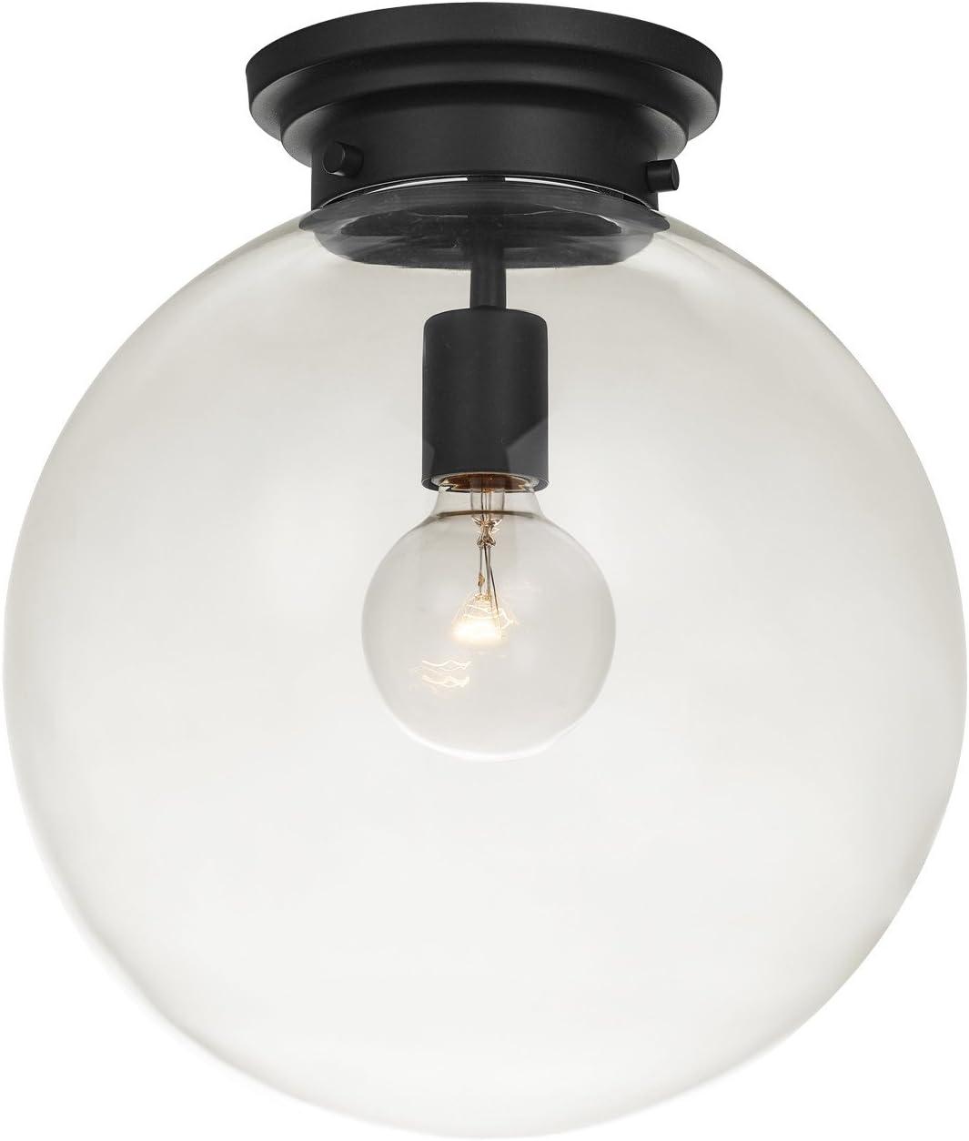 Black Globe Glass Semi-Flush Mount Ceiling Light