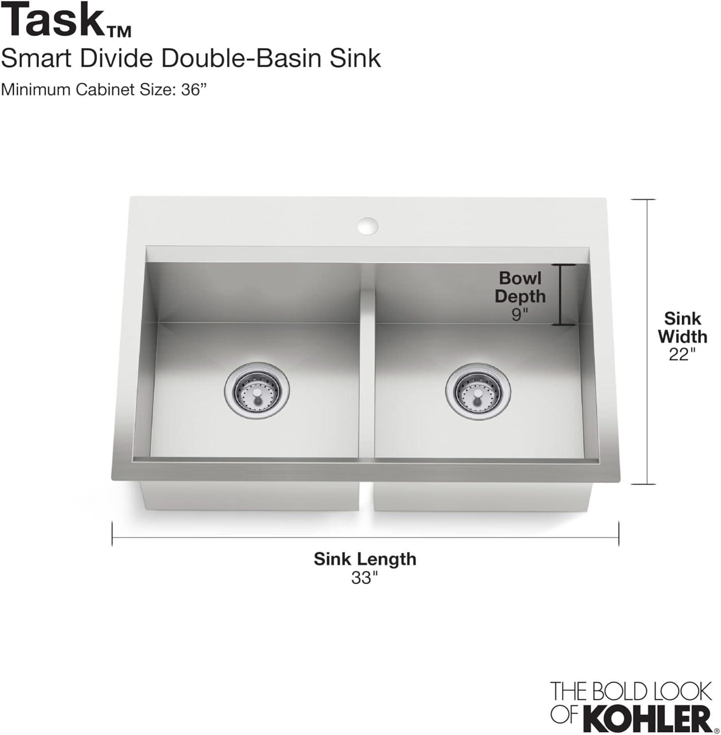 Task Smart Divide33-In X 22-In Top-Mount/Undermount Double-Equal Workstation Kitchen Sink With Accessories