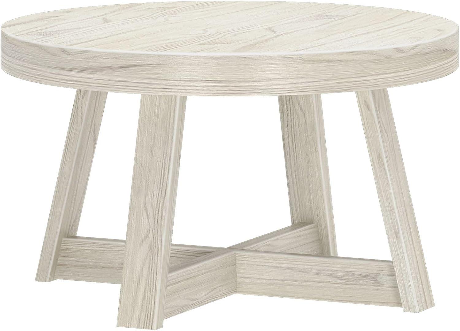 Plank+Beam Classic Solid Wood Round Coffee Table, 36" Farmhouse Table for Living Room