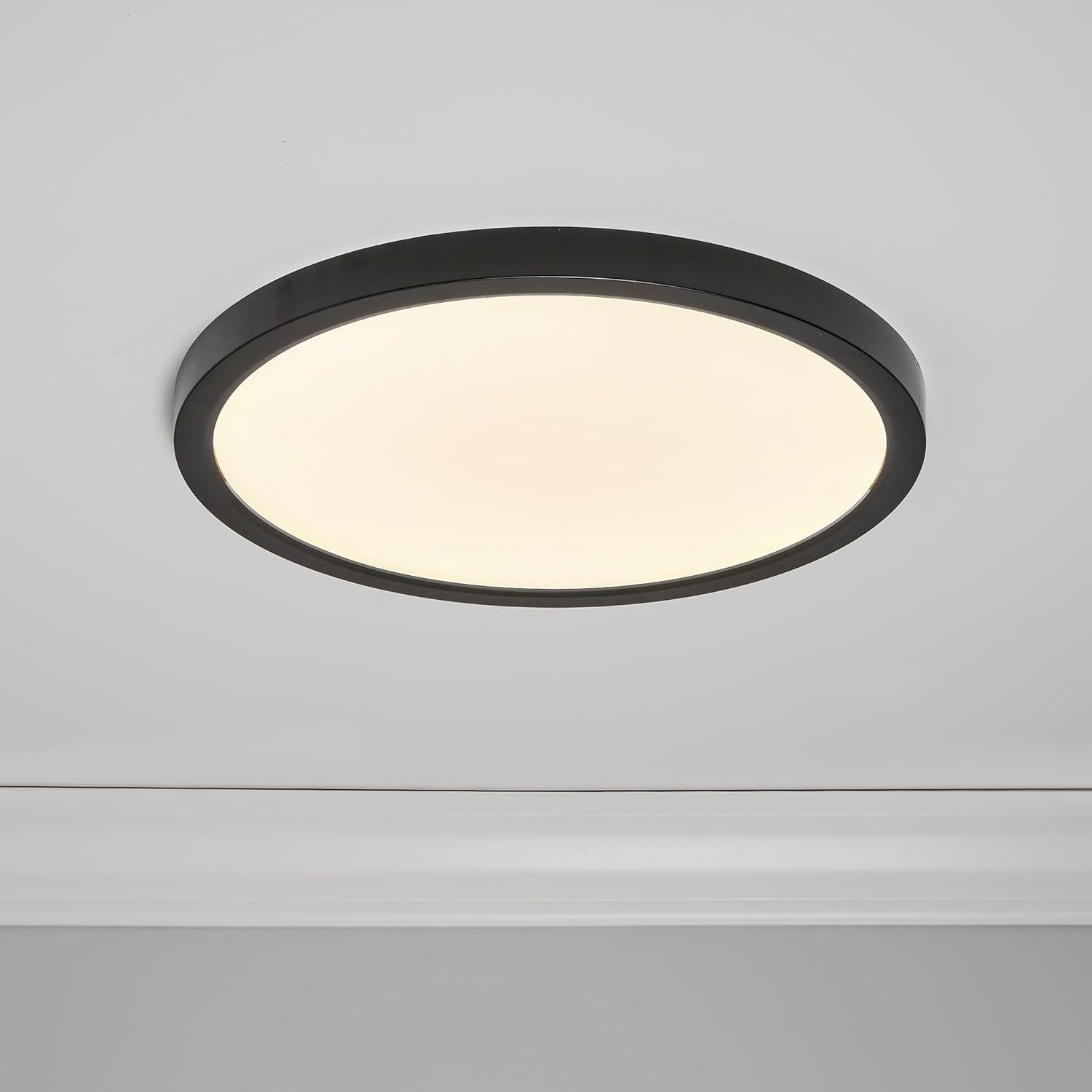 Maxxima 14 in. LED Flush Mount Ceiling Light, 5 CCT 2700K-5000K, 2400 Lumens, Traditional Indoor Black Trim Round Panel Light, Dimmable
