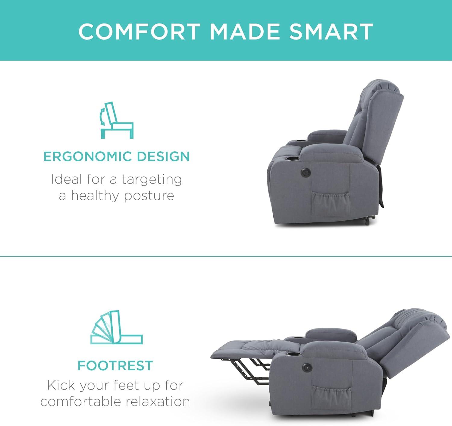 Hokku Designs Modern Linen Electric Power Lift Chair, Recliner Massage Chair, Adjustable Furniture for Back, USB Port, Heat, Cupholders | Wayfair