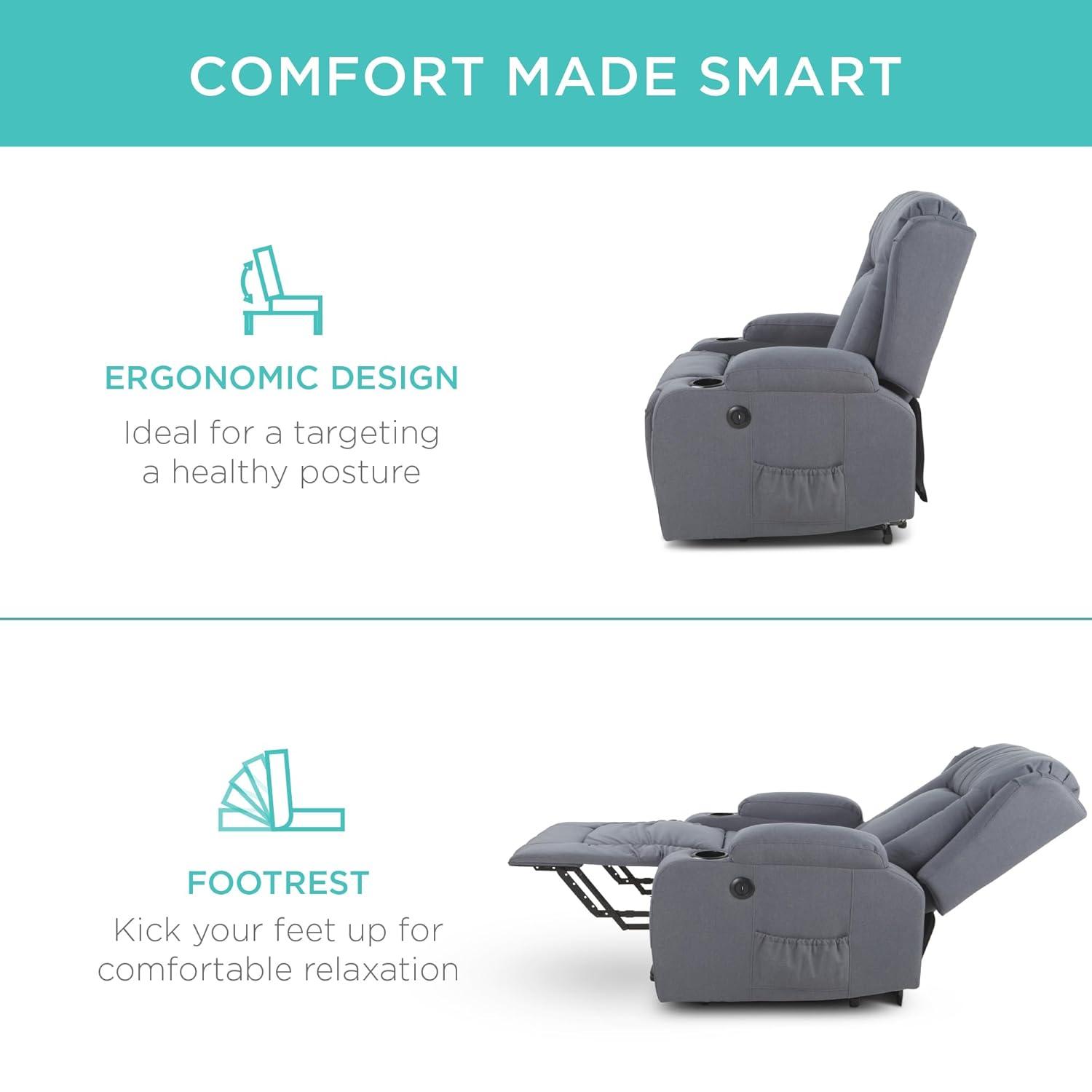 Hokku Designs Modern Linen Electric Power Lift Chair, Recliner Massage Chair, Adjustable Furniture for Back, USB Port, Heat, Cupholders | Wayfair