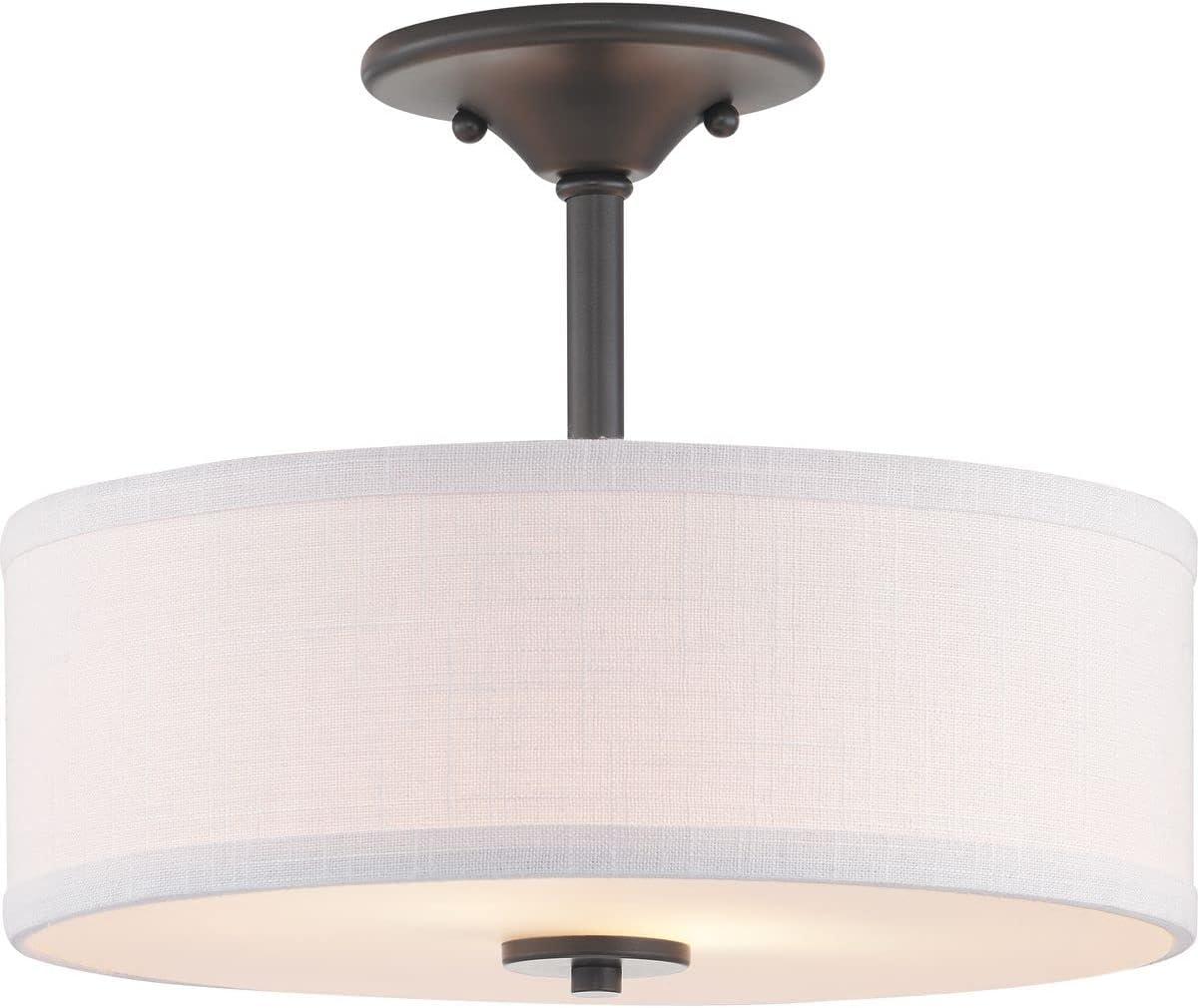 Progress Lighting Inspire Collection 2-Light Semi-Flush Fixture, Graphite Finish, Summer Linen Shade