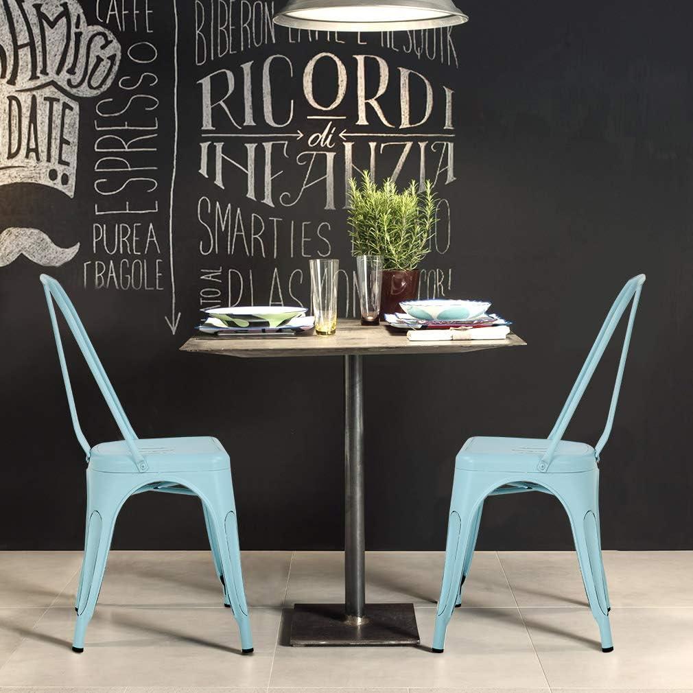 Set of 4 Light Blue Metal Stackable Dining Chairs