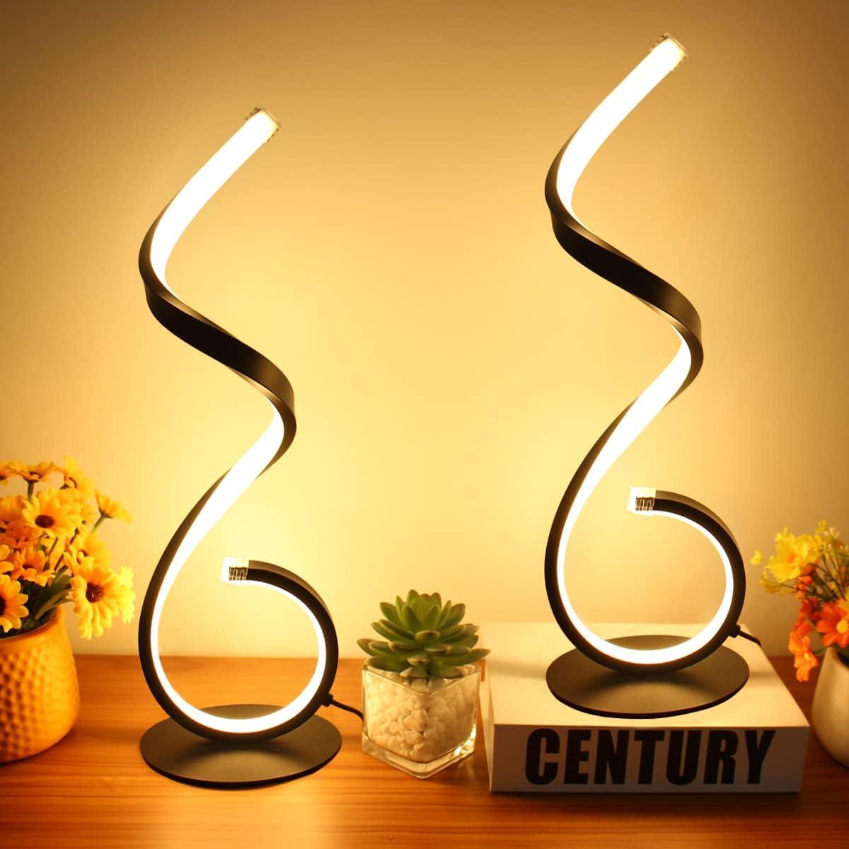 Modern Spiral LED Table Lamp, Stepless Dimmable Bedside Table Lamps for Bedroom, 10W LED Desk Lamp 3 Color Modes Desk Light Reading Office Lamps for Nightstand, Living Room- Silver