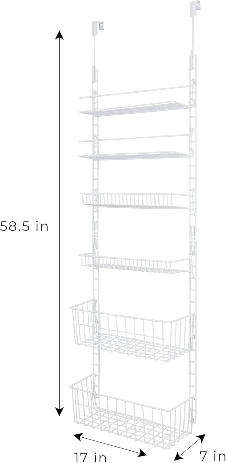 Smart Design Over The Door Adjustable Pantry Organizer Rack w/ 6 Adjustable Steel Shelves - White