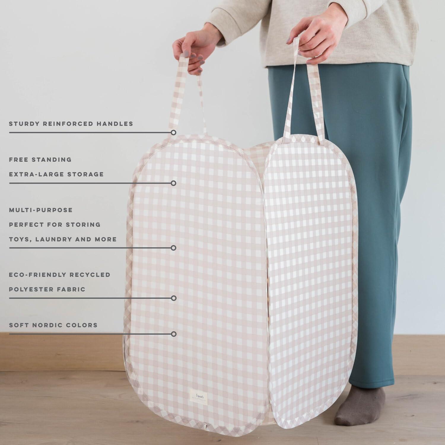 3 Sprouts Baby & Kids Recycled Fabric Pop-up Laundry Hamper - Gingham Beige