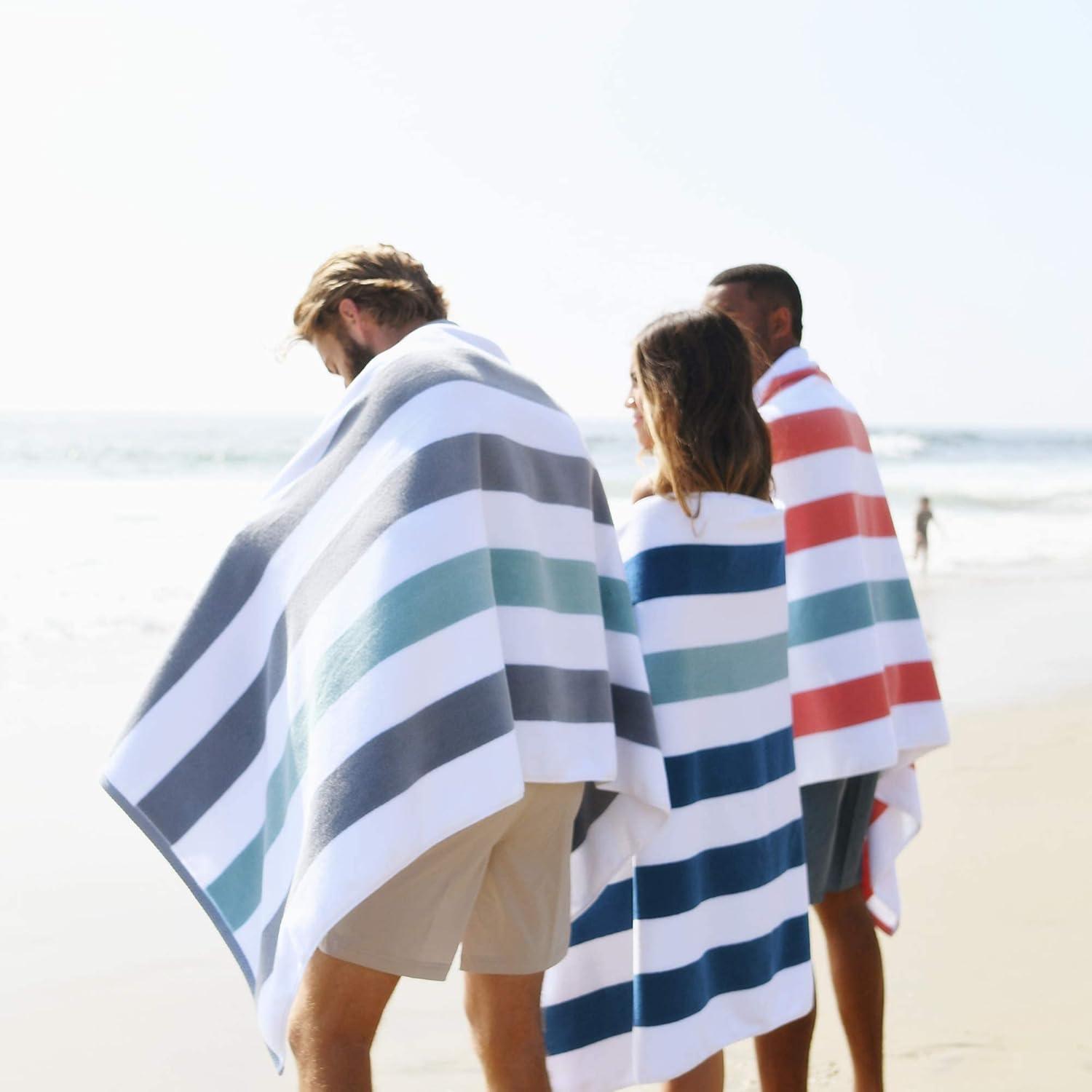 Laguna Beach Textile Co. Striped Cabana Beach Towel - Oversized, Plush 630 GSM Cotton - Stone Gray and Sea Glass Green