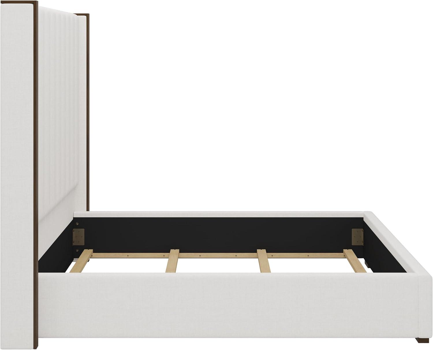 67.5" Tall Headboard Upholstered King Size Bed with Vertical Striped and Wingback Design, Box Spring Needed, Linen