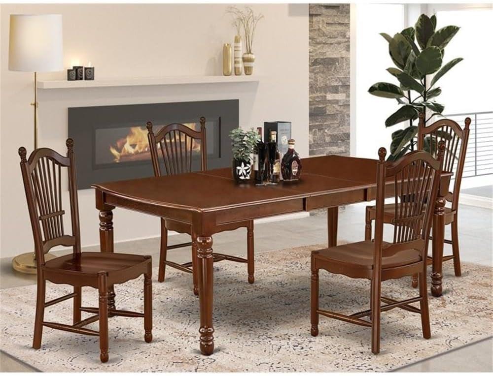 Mahogany 5-Piece Solid Wood Dining Set with Rectangular Table