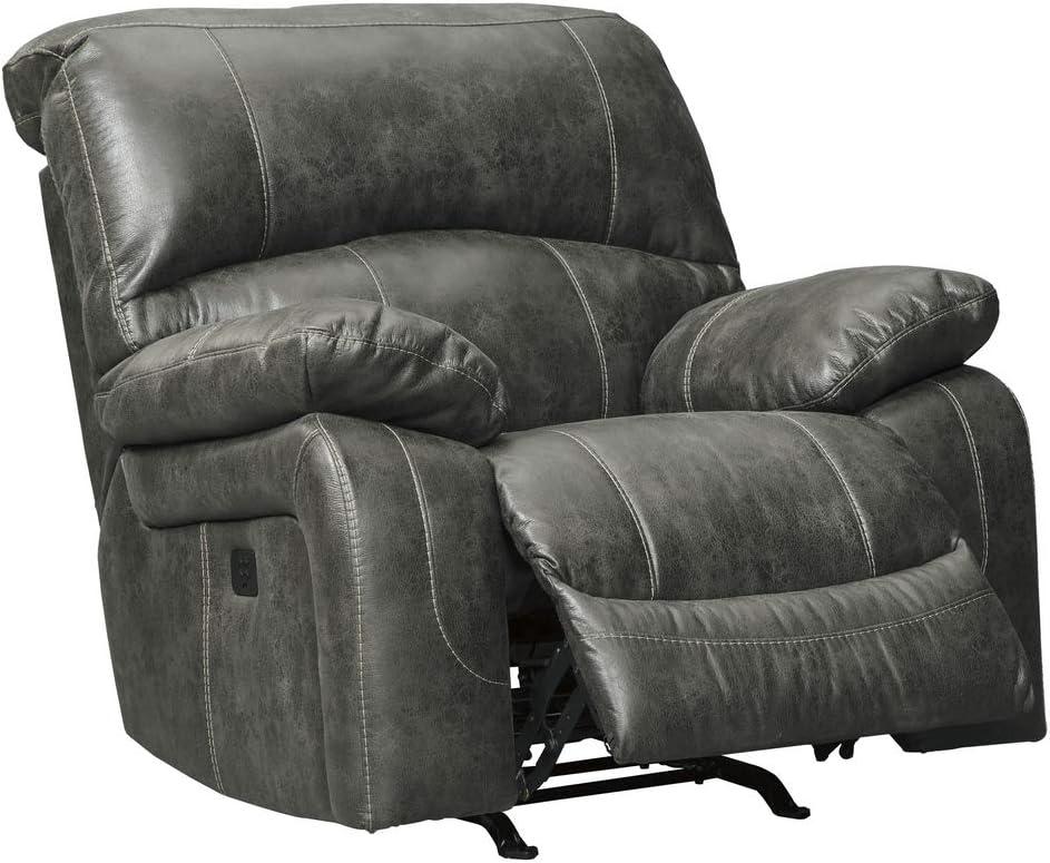 Grand Gray 40" Leather Metal Traditional Recliner Chair