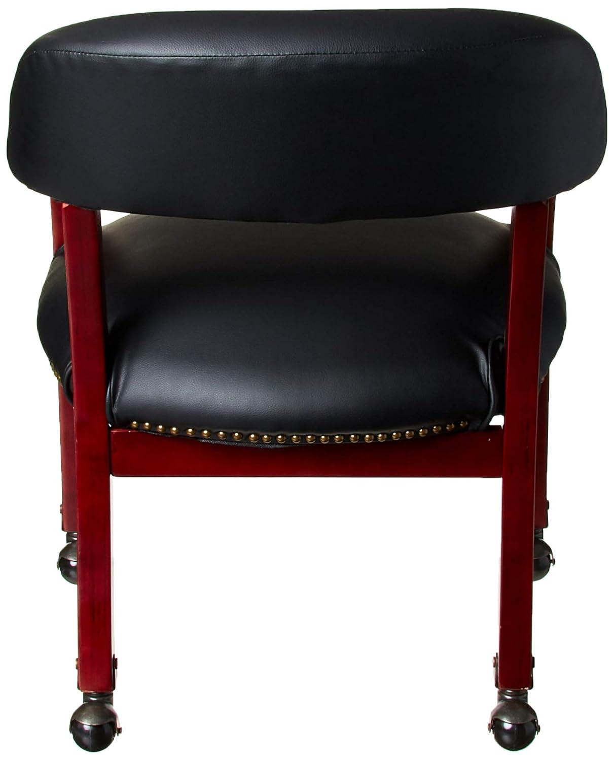 Captain's Chair with Casters Black - Boss Office Products: Mahogany Base, Vinyl Upholstery, Brass Castors