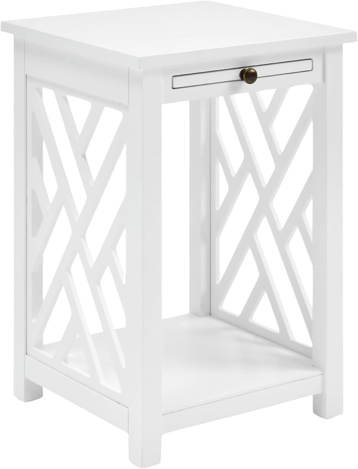Alaterre Furniture Coventry Wood End Table with Tray and Bottom Shelf, Modern Accent Furniture, White
