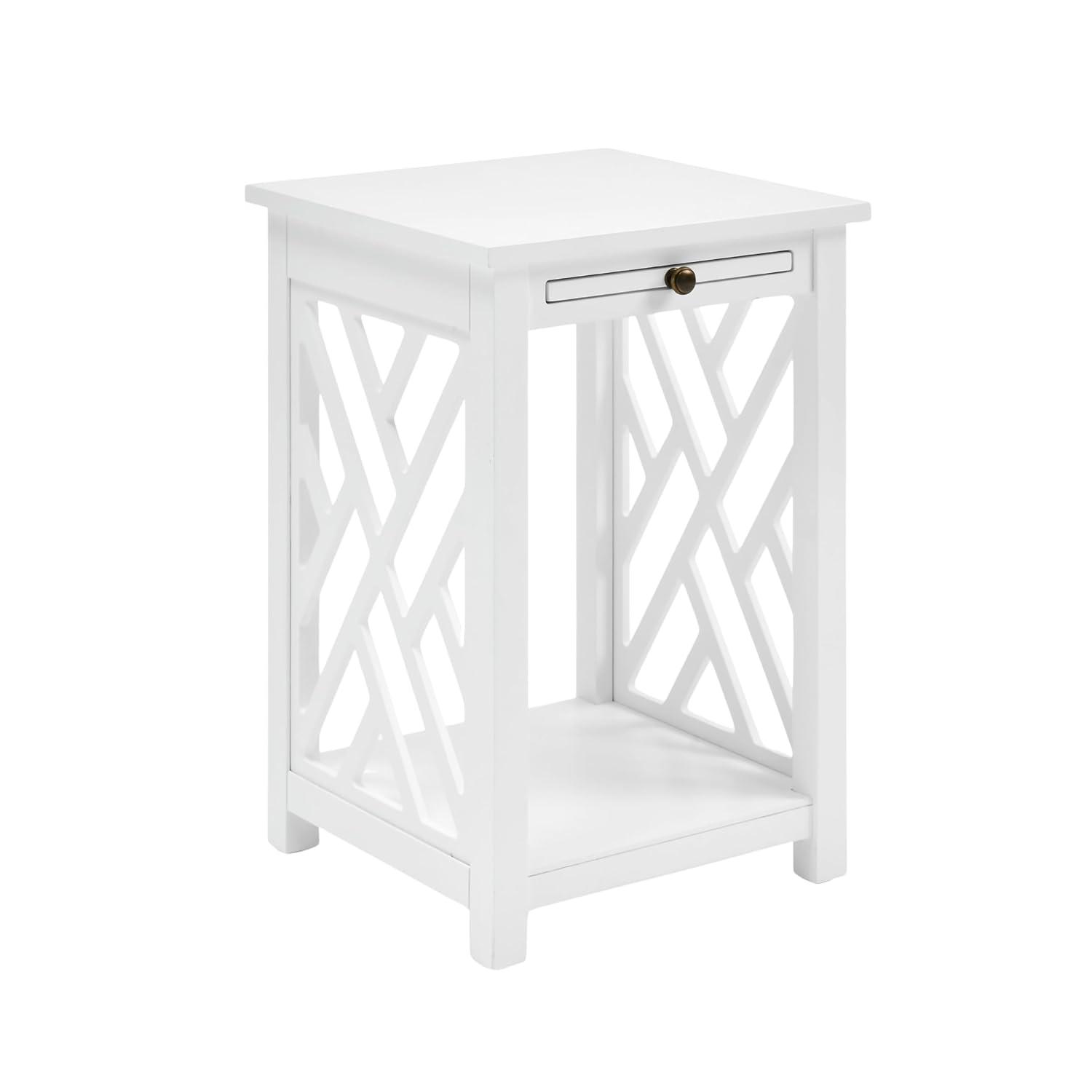 Alaterre Furniture Coventry Wood End Table with Tray and Bottom Shelf, Modern Accent Furniture, White