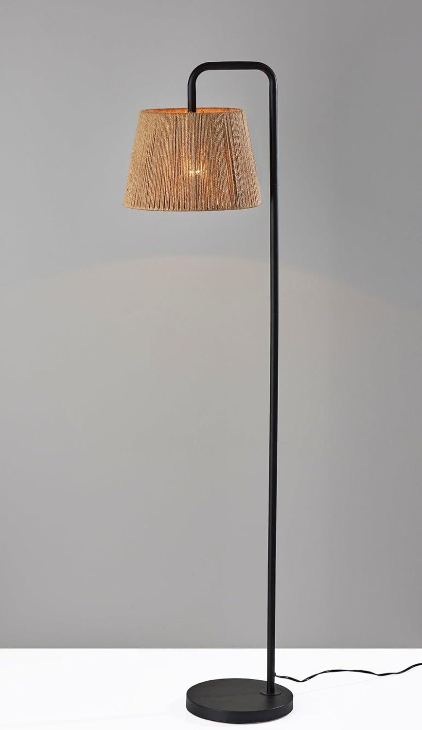 Adesso Tahoma Floor Lamp Black: Modern Metal Lighting with Polyester Drum Shade, UL Listed