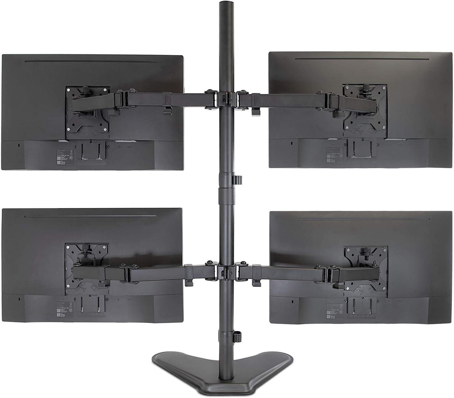 Mount-It! Quad Monitor Stand, Height Adjustable Free Standing 4 Screen Mount Fits Monitors up to 32 Inches, Black, Steel