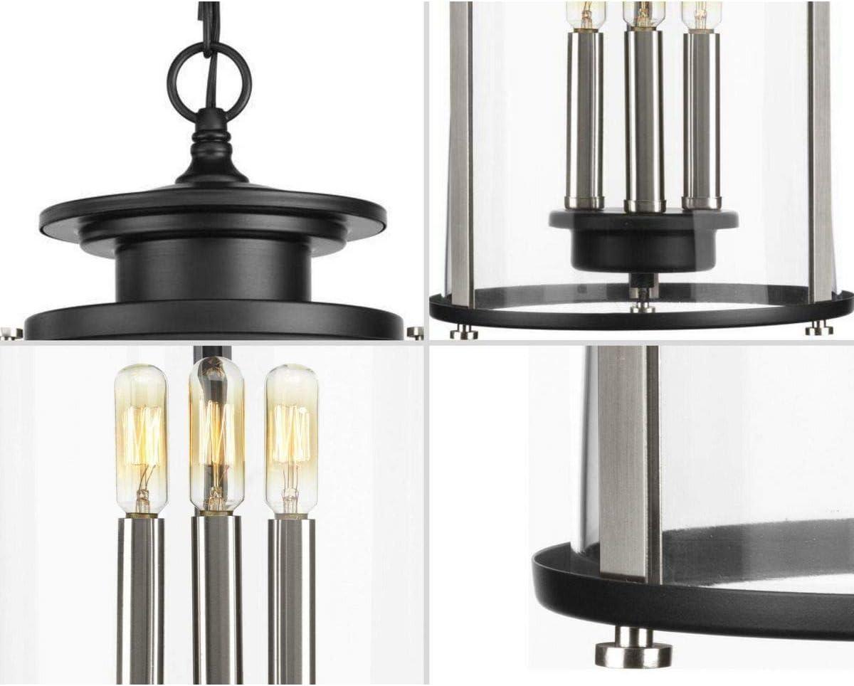 Progress Lighting Squire 3-Light Hanging Lantern, Steel, Black Finish, Clear Glass Shade