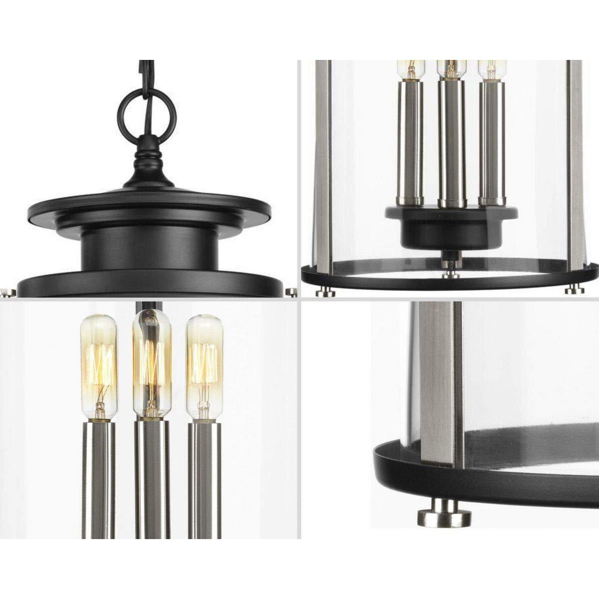 Progress Lighting Squire 3-Light Hanging Lantern, Steel, Black Finish, Clear Glass Shade