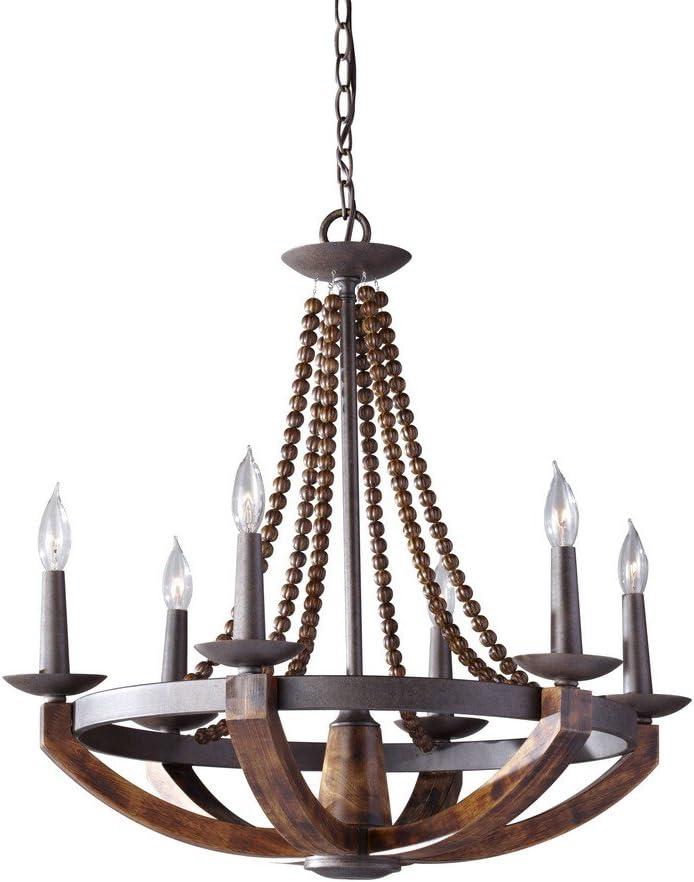 Mini Adan Rustic Iron & Burnished Wood 6-Light Chandelier