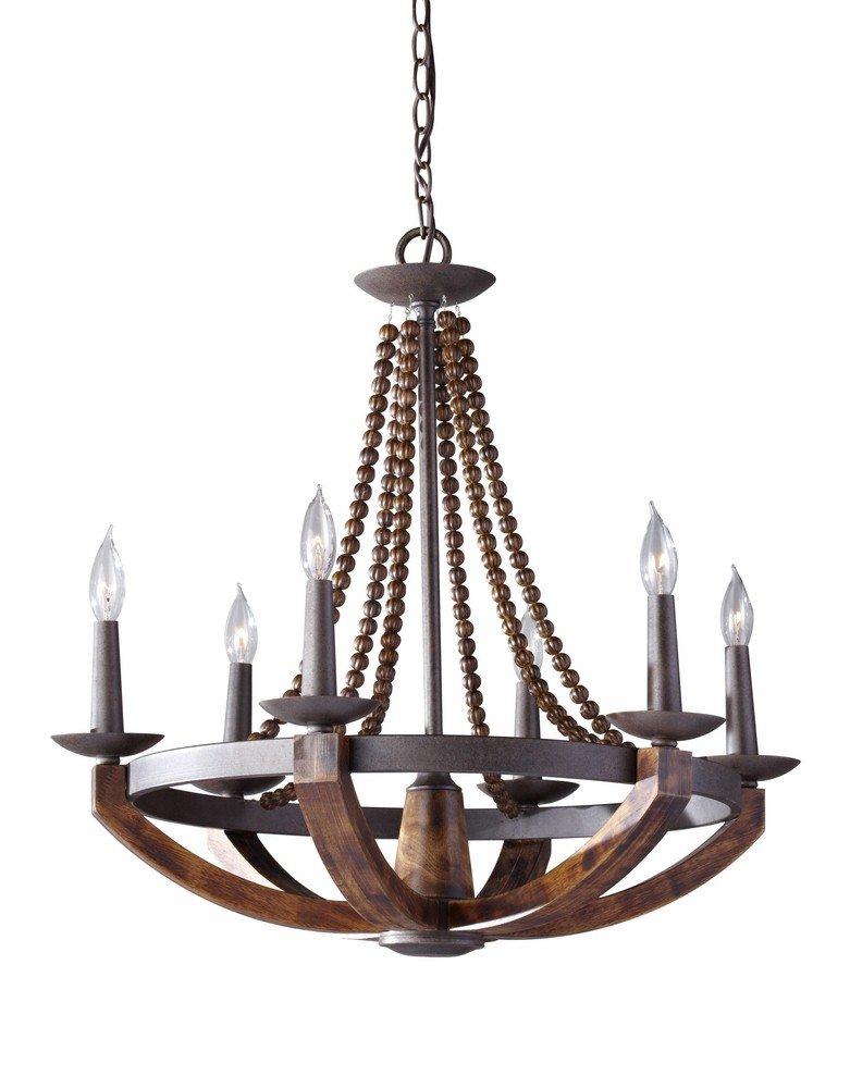 Mini Adan Rustic Iron & Burnished Wood 6-Light Chandelier