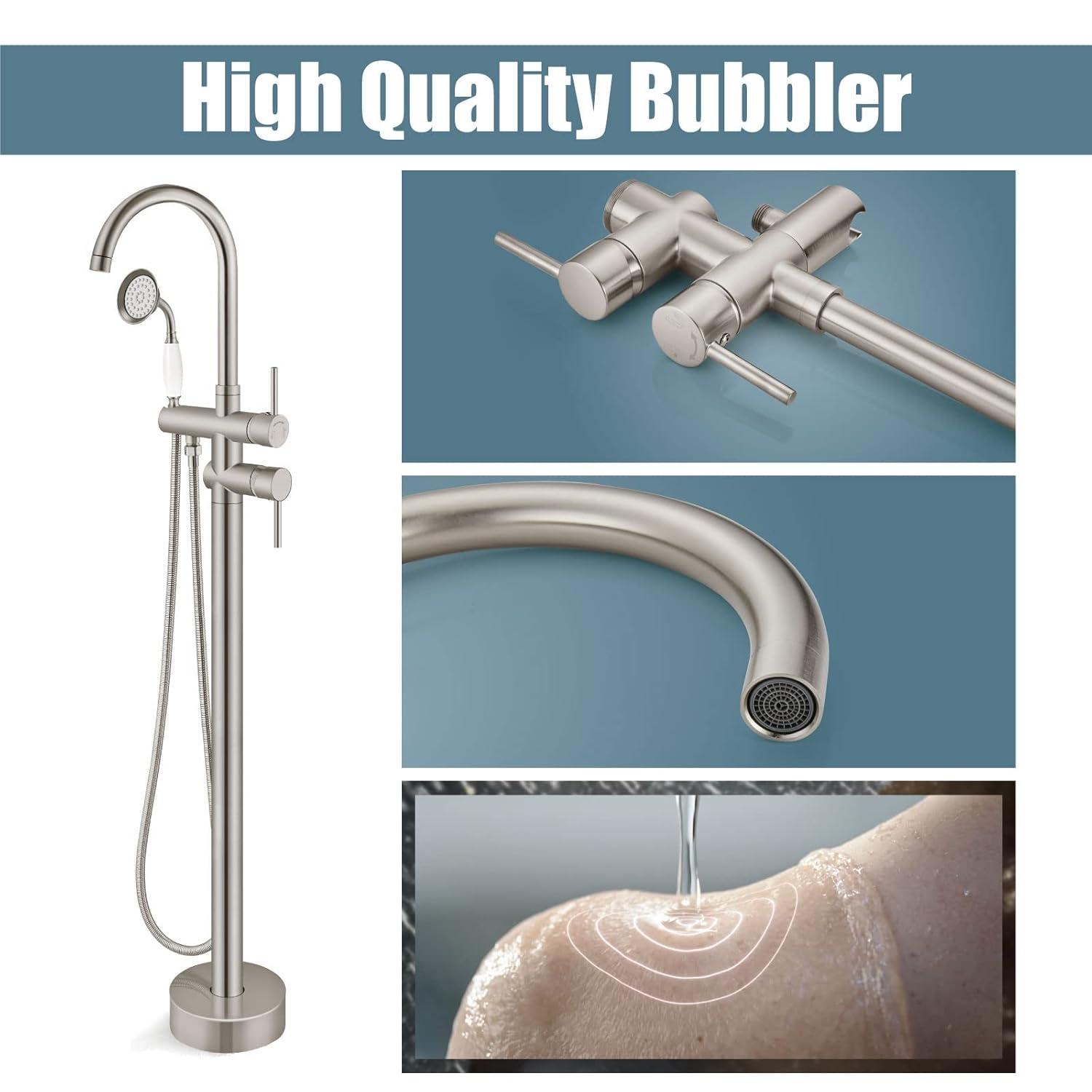 Aolemi Floor Mount Bathtub Faucet Freestanding Tub Filler Standing High Flow Shower Faucets with Ceramic Handheld Brushed Nickel