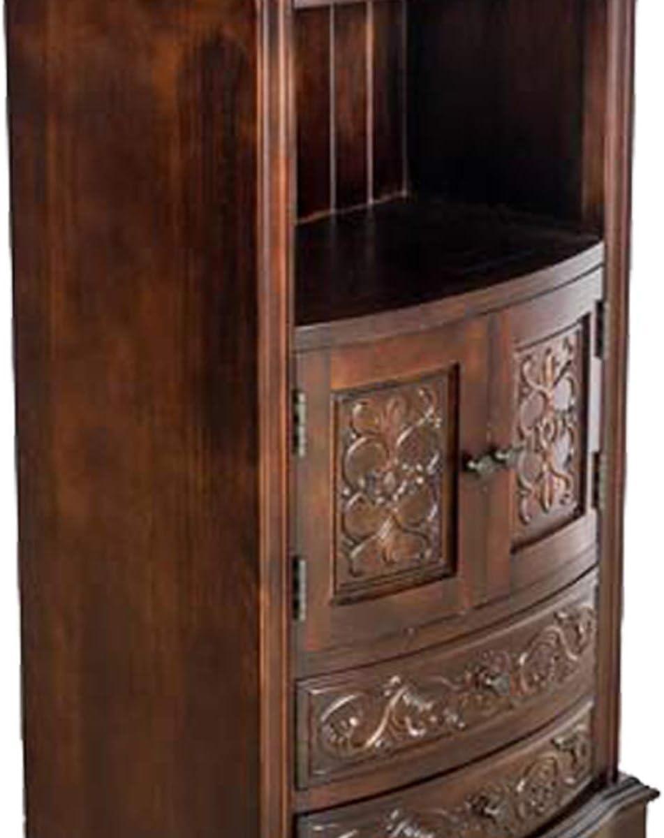 Brown Birchwood Engraved Storage Cabinet with 2 Drawers and 2 Doors