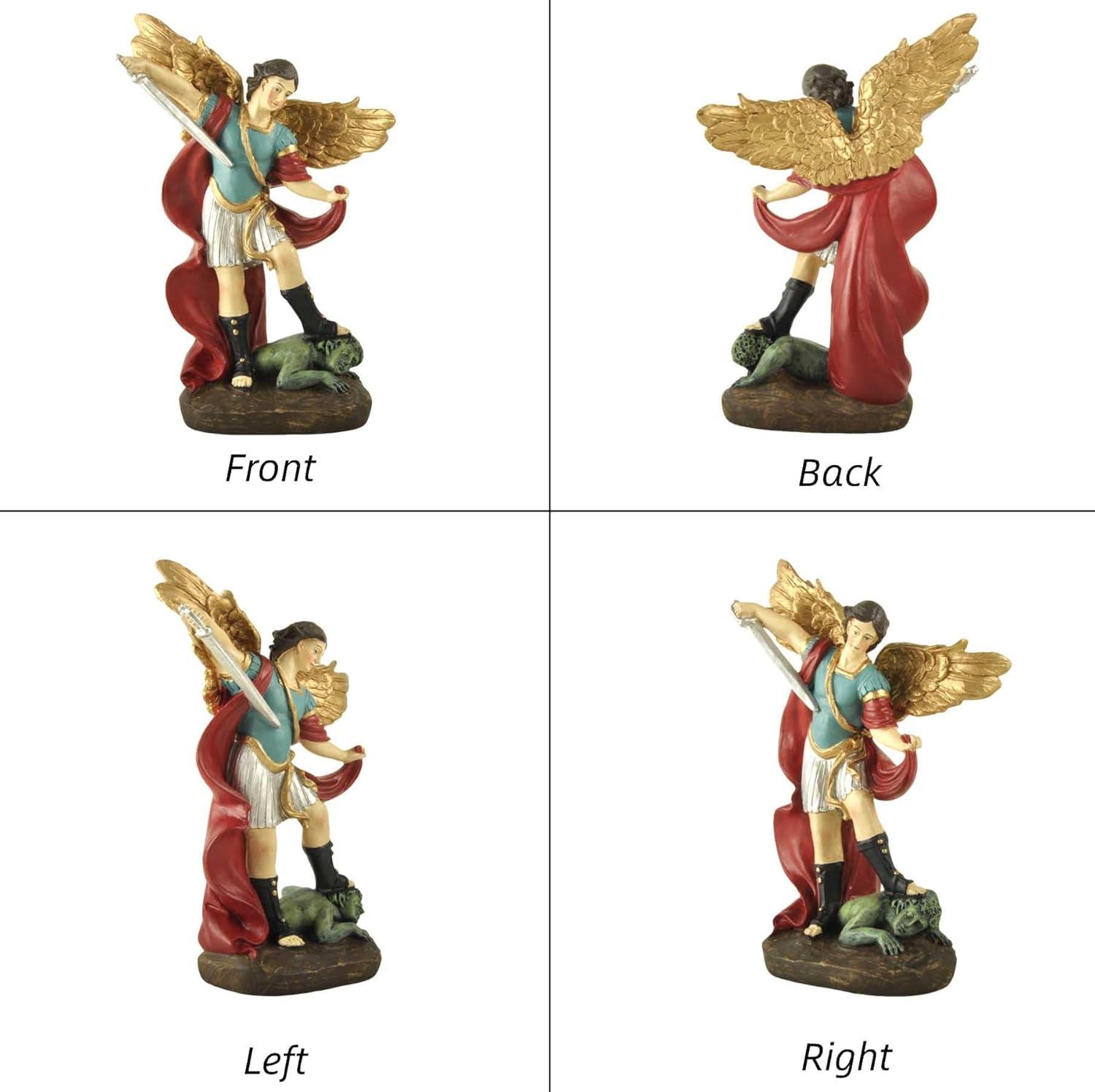 San Miguel Archangel Statue - Saint Michael Statue Miguel Archangel Statue Defeated Lucifer Tramples Demon Statue, Religious Collectible Angel Sculpture, 5.31 Inch