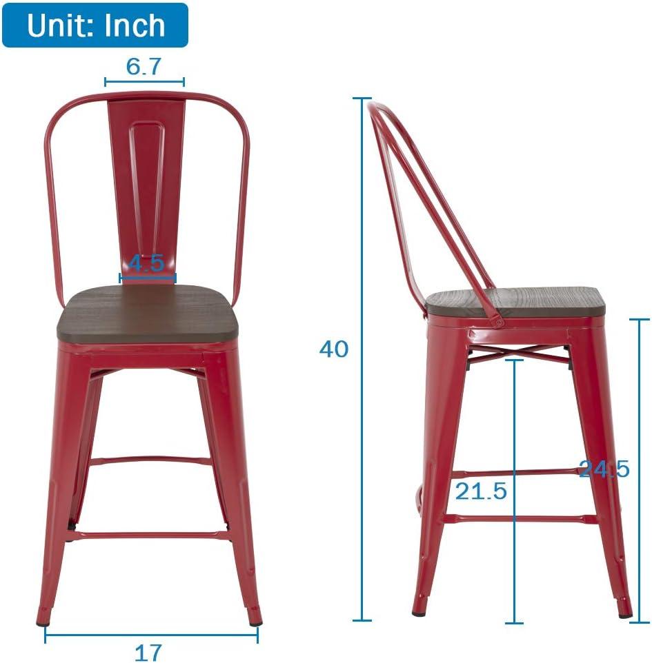 YRLLENSDAN Modern Bar Stool Set of 4 Counter Height Barstool with Back 24 Inches Seat Height Industrial Bar Chairs Indoor Outdoor Metal Kitchen Stools Restaurant Patio Stool Stackable, Bronze