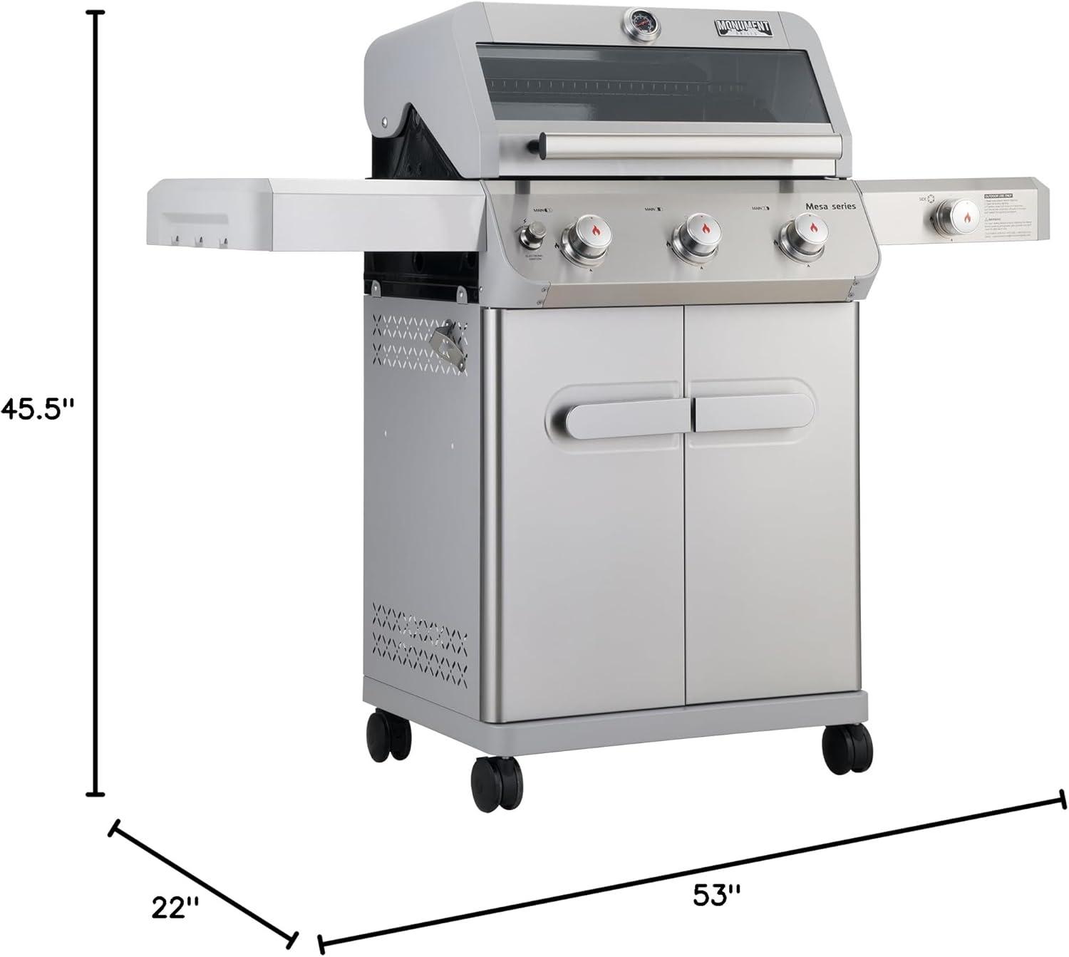 Monument Grills Mesa Series3-Burner 48000 BTU Propane Gas Grill with 1 Side Burner