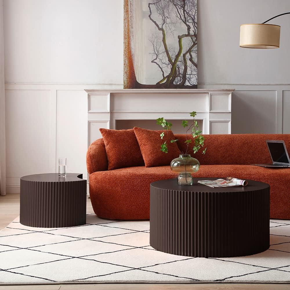 MCPRST Nesting Coffee Table Set of 2, Handcraft Round Coffee Table with Small End Table, Solid Wood Accent Table for Living Room Bedroom Apartment, Walnut