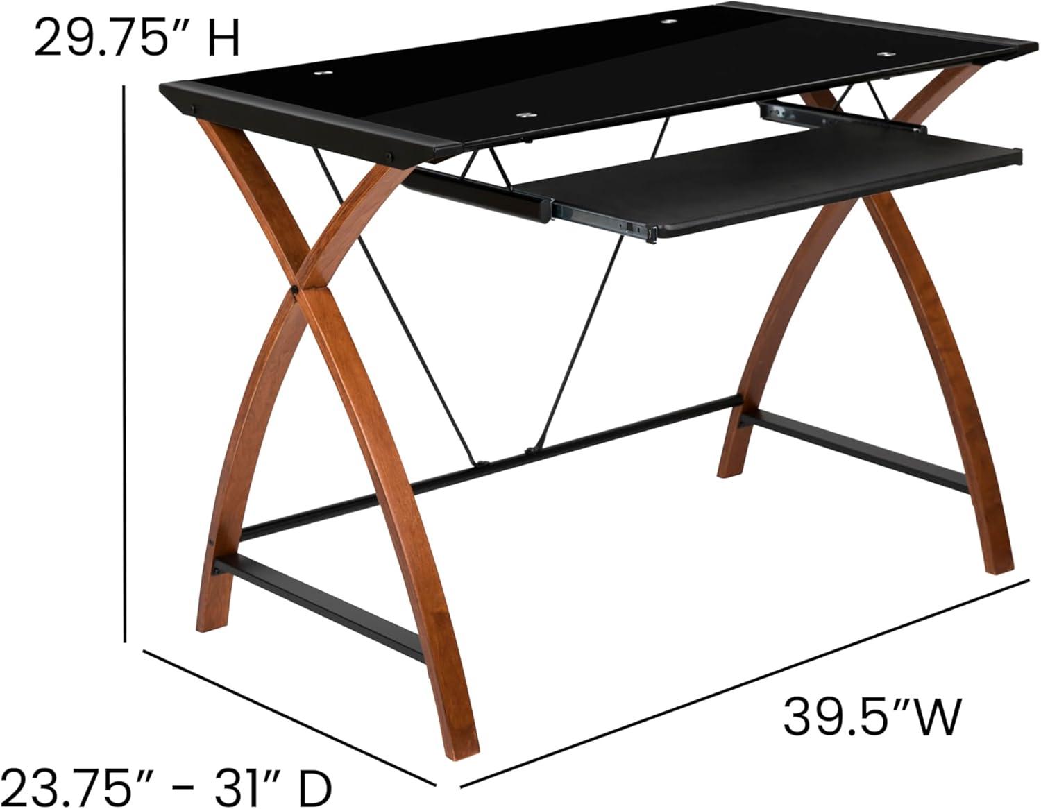 Flash Furniture Jude Black Glass Computer Desk with Pull-Out Keyboard Tray and Crisscross Frame