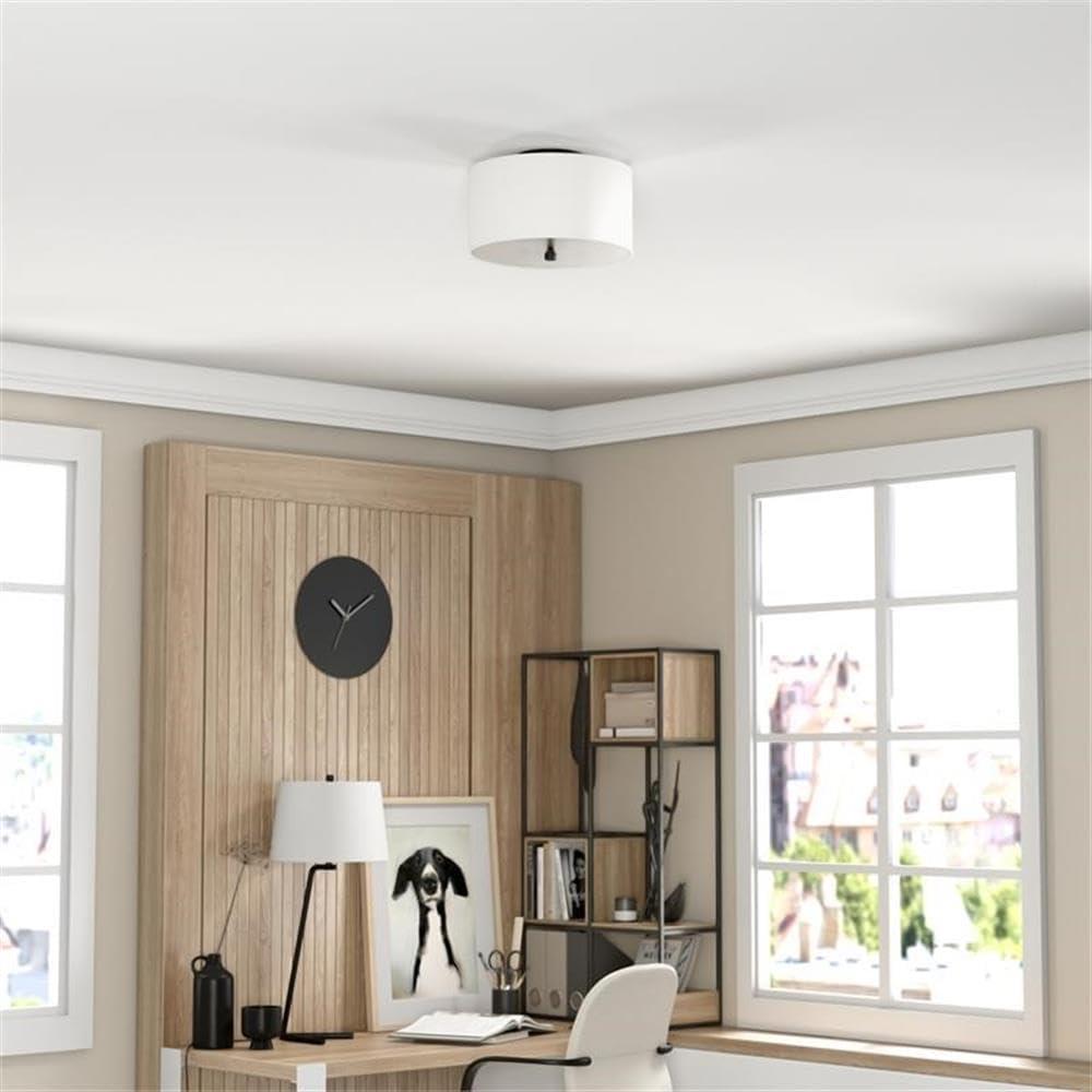 Evelyn&Zoe Ellis 12" Flush Mount with Fabric Shade in Brass/White