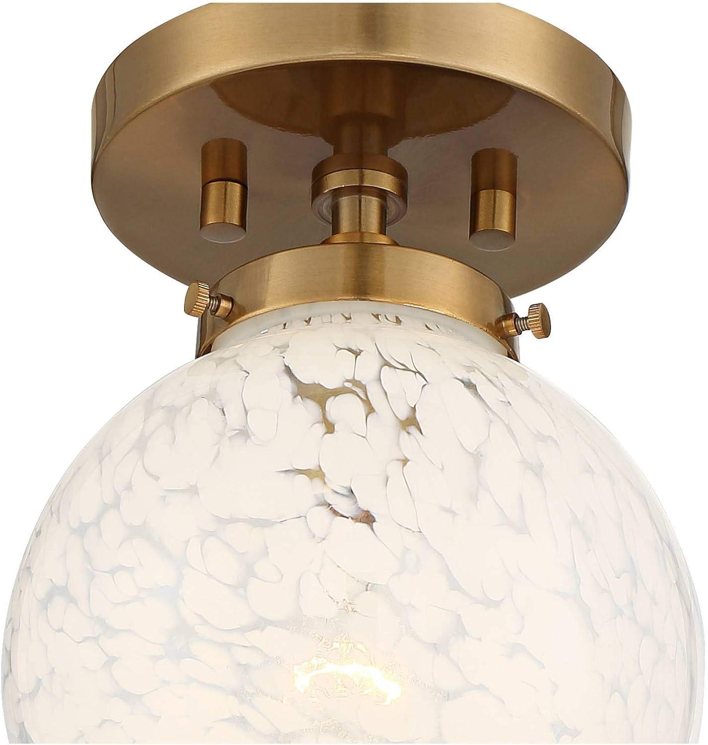 Possini Euro Design Mid Century Modern Ceiling Light Semi Flush Mount Fixture Warm Gold 7" Wide Art Glass Globe for Dining Kitchen