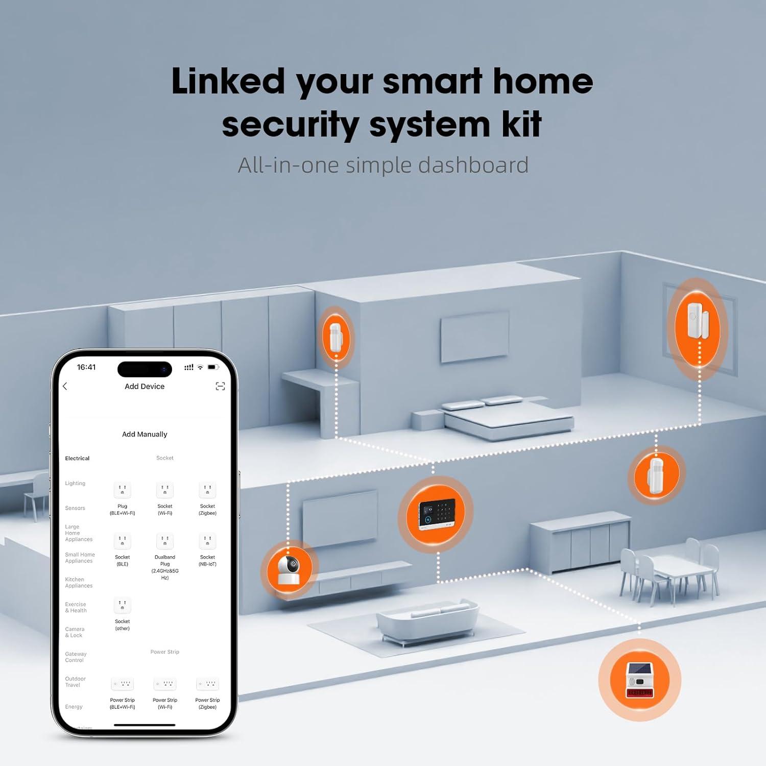 LWOHSI Home Security System,WiFi Wireless Alarm System with Door Window and Motion Sensors,Loud Siren,APP Alerts Push,Compatible with Alexa,NO Monthly Fees for Home Kids Safety (13 Piece Kits)