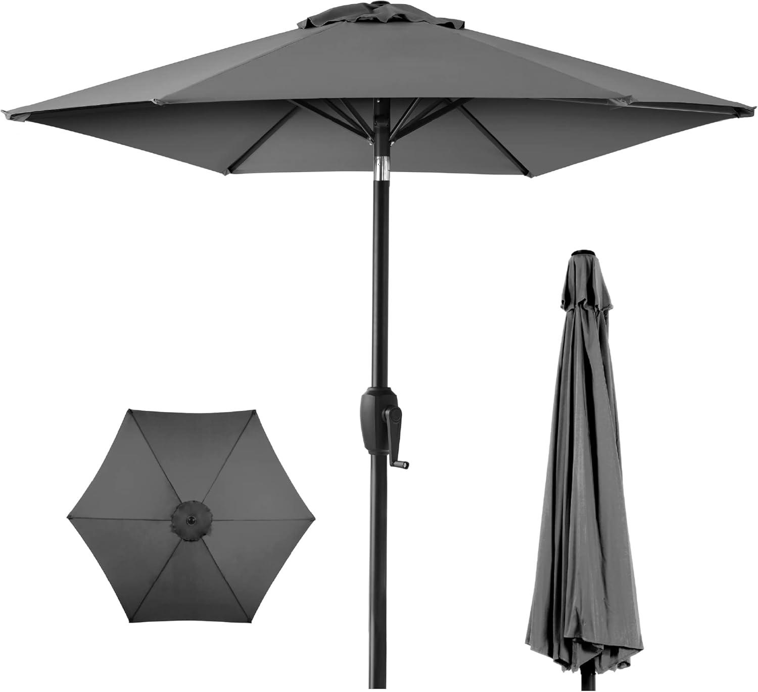 Best Choice Products 7.5ft Heavy-Duty Outdoor Market Patio Umbrella w/ Push Button Tilt, Easy Crank, Gray