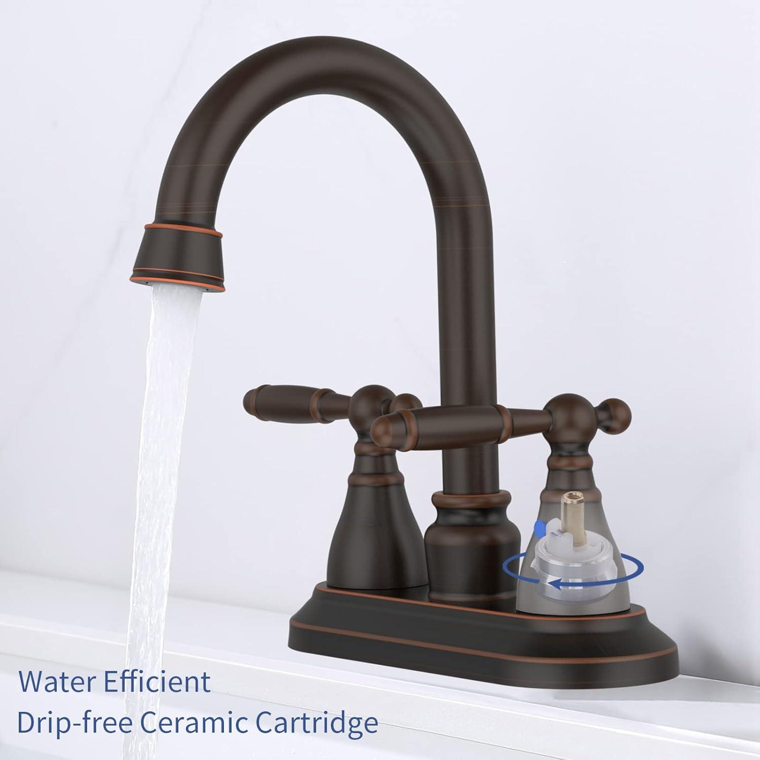 Oil Rubbed Bronze Bathroom Faucet - 360 Degree Swivel Spout, 4 Inch Centerset, Modern Design, 3 Hole Lavatory Faucet