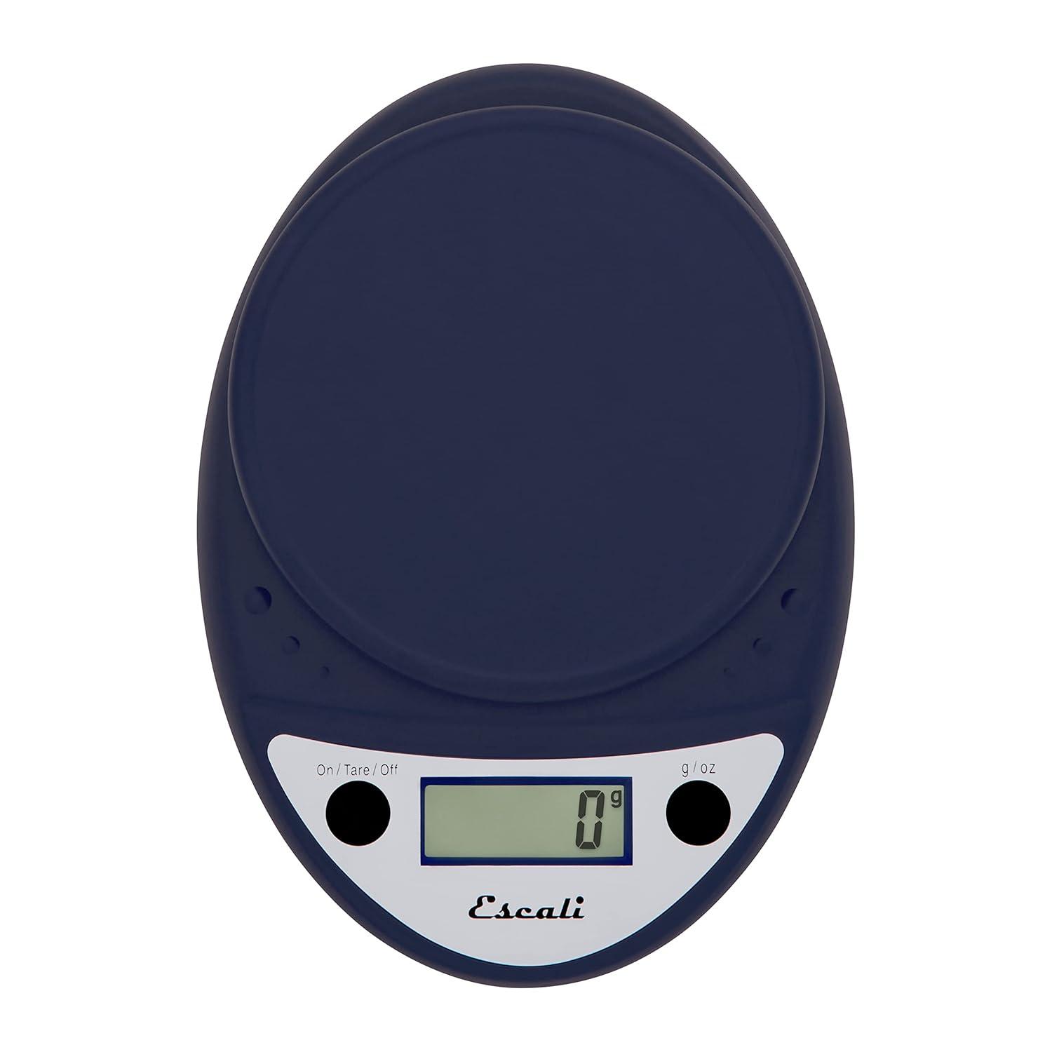 Escali Primo Digital Kitchen Scale Blue: LCD Display, 11 lb Capacity, Automatic Shut-Off, Metric Conversion
