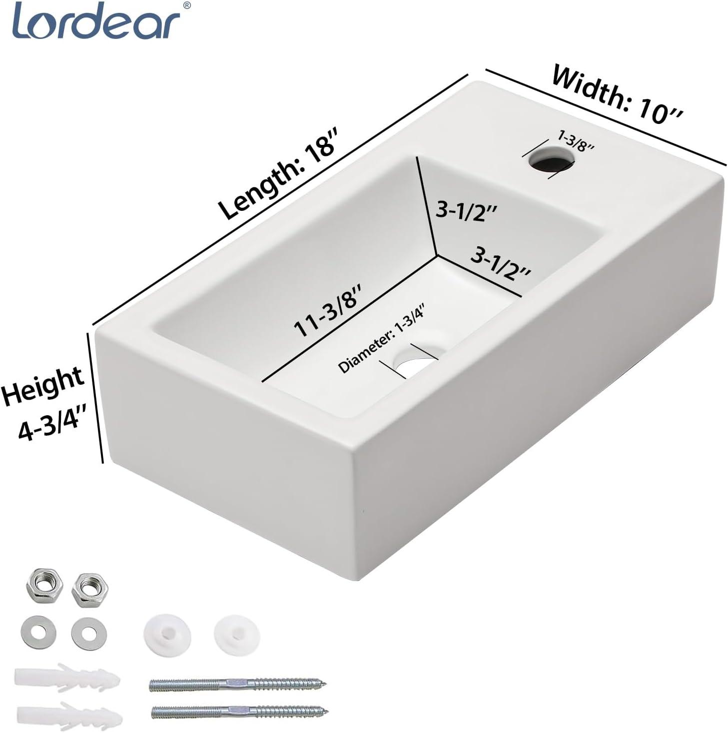 Lordear 10'' White Ceramic Rectangular Bathroom Sink