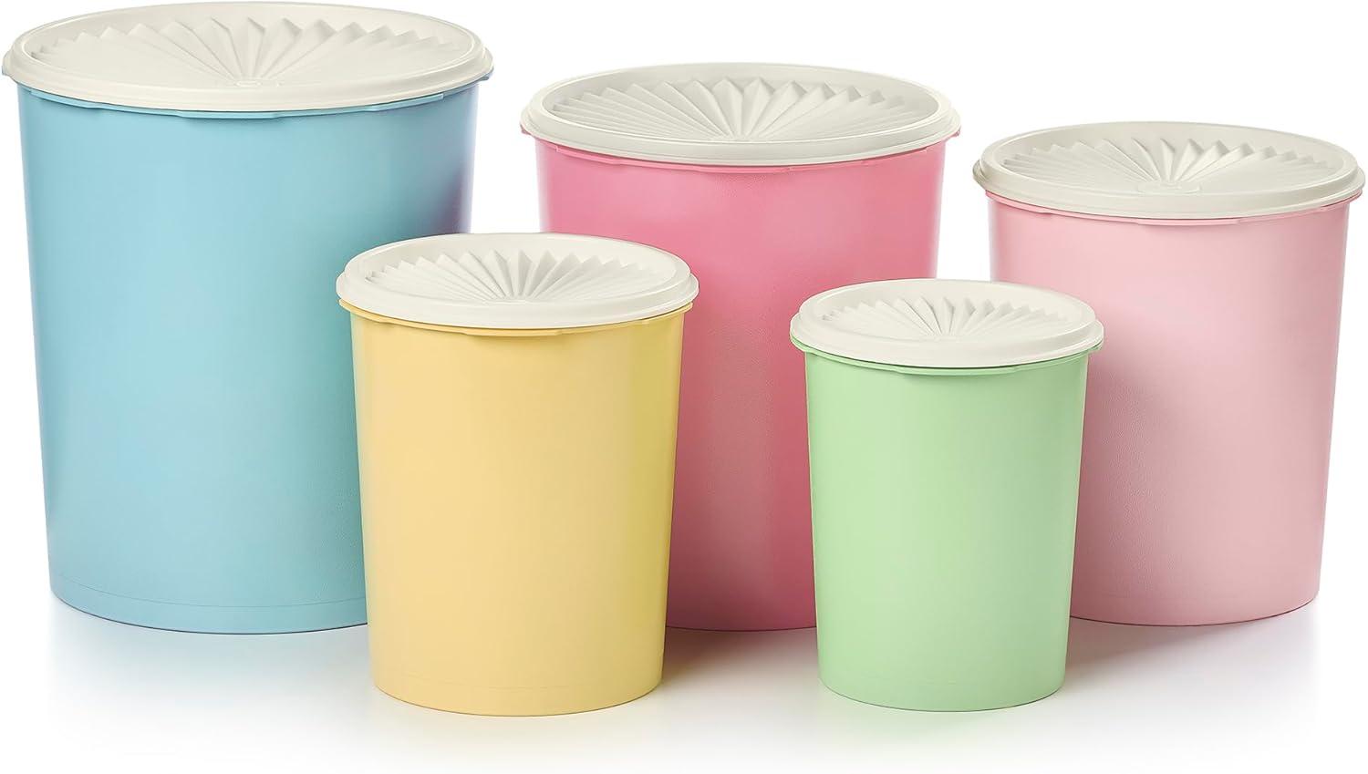 Vintage Multicolor Plastic Nested Canister Set with Airtight Lids